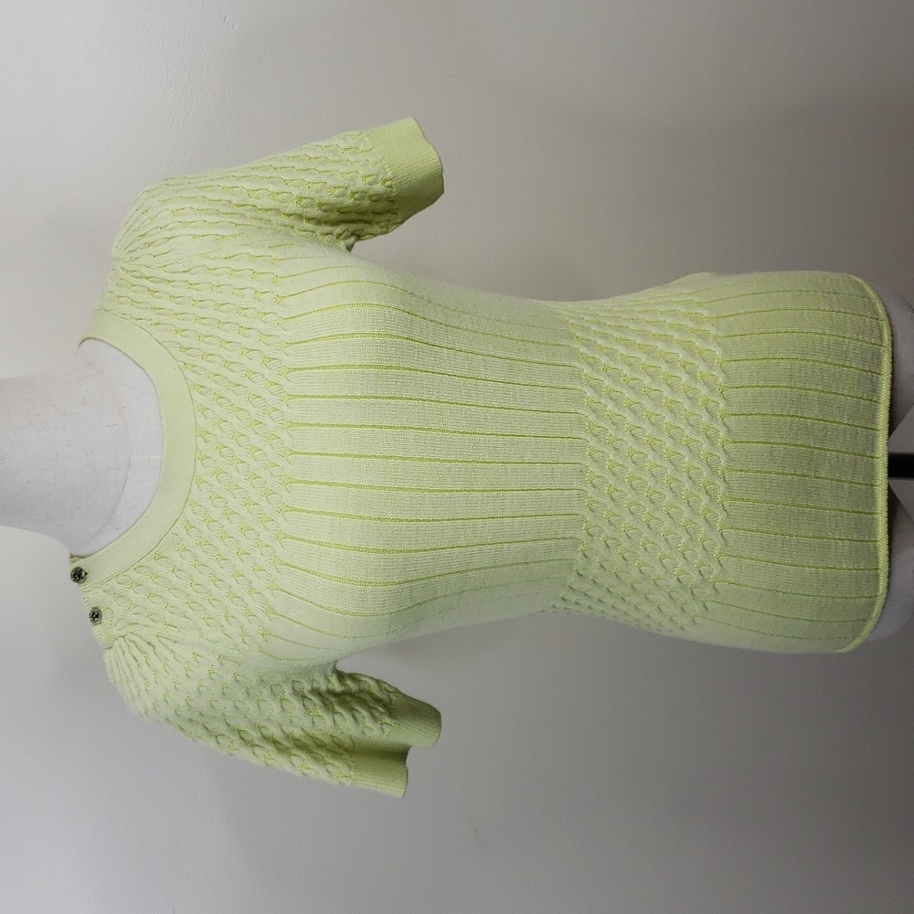 Anthro Cable Knit Sweater Green HWR Monogram Size XS